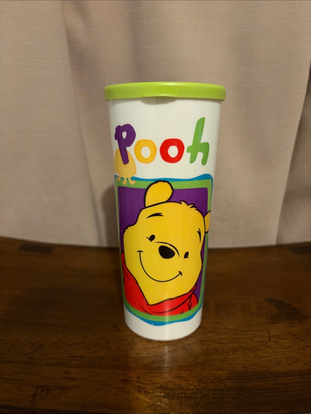 Vintage Pooh Winnie the Pooh Tupperware Tumbler Cup - Green Lid